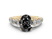 Oval Graduated Side Stone Engagement Ring Setting for a Black Center | Flat Top Band | Yellow Gold