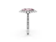 Fancy Pink Marquise Cut Diamond Halo Milgrain Pavé Ring Set in Platinum with Prong Setting