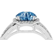 Round Halo Engagement Ring Setting for a Fancy Blue Lab-Grown Diamond | Two-Row Pave Split Shank | Sterling Silver