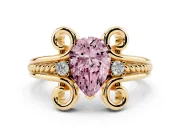 Pear-Shaped Scroll Engagement Ring Setting for a Fancy Pink Lab-Grown Diamond | Yellow Gold