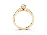 Pear Cut Diamond Solitaire Leaf-Inspired Ring Set in Yellow gold with Pavé Band and Prong Setting