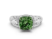 Fancy Green Cushion Cut Diamond Filigree Halo Engagement Ring Set in Platinum with Prong Setting