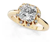Cushion Cut Scalloped Petal Halo Engagement Ring Setting | Plain Band | Yellow Gold