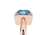 Fancy Blue Princess Cut Diamond Halo Engagement Ring Set in Rose gold with Plain Split Shank and Prong Setting