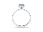 Fancy Blue Oval Cut Diamond Solitaire Ring Set in Platinum with Round Pavé Band and Prong Setting