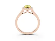 Fancy Yellow Emerald Cut Halo Round Diamond Solitaire Ring Set in Rose gold with Pavé Band and Prong Setting
