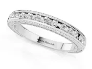 Round Diamond Channel Wedding Band Set in Platinum with Milgrain Edges