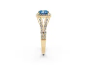 Cushion Cut Halo Engagement Ring Setting for a Fancy Blue Lab-Grown Diamond | V-Split Pavé Band | Yellow Gold