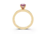 Fancy Pink Radiant Cut Diamond Solitaire Ring Set in Yellow gold with Channel-Set Baguette Band and Prong Setting