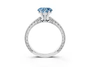 Fancy Blue Heart Cut Diamond Solitaire Milgrain Engraved Band Set in Platinum with Prong Setting