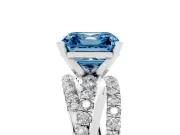 Fancy Blue Asscher Cut Diamond Solitaire Twist Band Ring Set in Silver with Pavé Setting and Prong Head