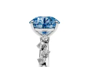 Fancy Blue Round Cut Diamond Cluster Solitaire Ring Set in White gold with Prong Setting