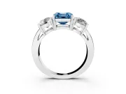 Asscher Cut Three Stone Engagement Ring Setting for a Fancy Blue Lab-Grown Diamond | Wide Plain Band | Platinum