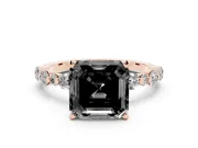 Fancy Black Asscher Cut Diamond Prong Set Engagement Ring Set in Rose gold with Round Accent Pavé Band