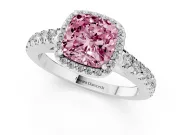 Cushion Cut Halo Pavé Engagement Ring Setting for a Fancy Pink Lab-Grown Diamond | White Gold