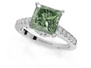 Princess Cut Pavé Solitaire Engagement Ring Setting for a Fancy Green Lab-Grown Diamond | Crossover Gallery | Platinum