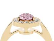 Fancy Pink Pear Cut Diamond Halo Pavé Engagement Ring Set in Yellow gold with Bezel Setting
