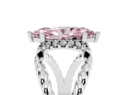 Fancy Pink Marquise Cut Diamond Halo Ring Set in White gold with Twisted Band and Prong Setting