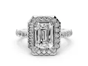 Emerald Cut Vintage Milgrain Halo Engagement Ring Setting | Pierced Gallery | Sterling Silver