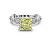 Princess Cut Vintage Engagement Ring Setting for a Fancy Yellow Lab-Grown Diamond | Graduated Stations | White Gold