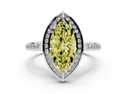 Fancy Yellow Marquise Cut Diamond Halo Pavé Split Shank Ring Set in Platinum with Prong Setting