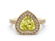 Fancy Yellow Heart Cut Diamond Halo Ring Set in Yellow gold with Pavé Band and Milgrain-Edged Prongs