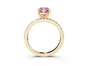 Fancy Pink Cushion Cut Diamond Solitaire Set in Yellow gold with Round Pavé Band and Prong Setting