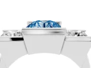 Fancy Blue Round Cut Diamond Three-Stone Channel Set Ring Set in Platinum with Smooth Polished Band