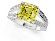 Fancy Yellow Asscher Cut Diamond Split Shank Ring Set in Silver with Pavé Band and Prong Setting