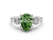 Pear-Shaped Hidden Halo Three Stone Engagement Ring Setting for a Fancy Green Lab-Grown Diamond | White Gold