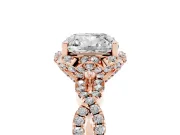 Cushion Cut Diamond Halo Twist Band Solitaire Ring Set in Rose gold with Prong-Set Center Stone