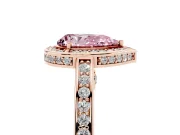 Fancy Pink Pear Cut Diamond Halo Pavé Split Shank Ring Set in Rose gold with Prong Setting
