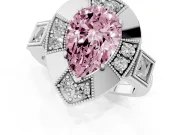 Fancy Pink Pear Cut Diamond Milgrain Halo Ring Set in Platinum with Split Shank