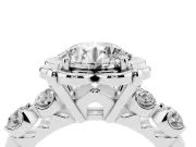 Round Floral Engagement Ring Setting | Petal Frame and Side Stones | Platinum