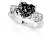 Heart-Shaped Three Stone Engagement Ring Setting for a Black Center | Plain Squared Band | Platinum