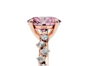 Fancy Pink Oval Cut Diamond Solitaire Vine Band Ring Set in Rose gold with Round Accents and Prong Setting