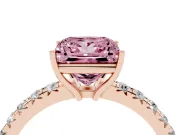 Princess Cut Pave Engagement Ring Setting for a Fancy Pink Lab-Grown Diamond | Shared Prong Band | Rose Gold