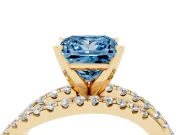 Fancy Blue Princess Cut Diamond Solitaire Twist Band Ring Set in Yellow gold with Pavé Setting and Prong Head