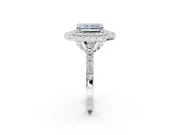 Fancy Blue Radiant Cut Lab-Grown Diamond Double Halo Statement Ring Set in White Gold with Pavé Band