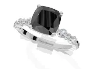 Cushion Cut Pavé Engagement Ring Setting for a Black Center | Alternating Accents | Sterling Silver
