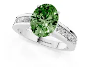Fancy Green Oval Cut Diamond Solitaire Ring Set in Platinum with Channel-Set Band and Prong Setting