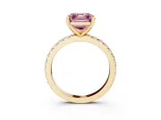 Fancy Pink Asscher Cut Diamond Pavé Band Solitaire Set in Yellow gold with Prong Setting