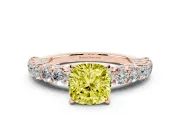 Cushion Cut Shared Prong Engagement Ring Setting for a Fancy Yellow Lab-Grown Diamond | Rose Gold