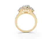 Heart Cut Diamond Halo Split Shank Engagement Ring Set in Yellow gold with Prong-Held Center Stone