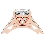 Princess Cut Graduated Pave Cathedral Engagement Ring Setting | Scroll Cut-Outs | Rose Gold