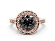 Round Vintage Milgrain Halo Engagement Ring Setting for a Black Center | Pavé Band | Rose Gold