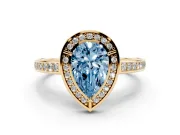 Pear-Shaped Sectioned Halo Engagement Ring Setting for a Fancy Blue Lab-Grown Diamond | Yellow Gold