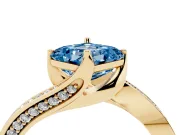 Asscher Cut Bypass Pavé Solitaire Engagement Ring Setting for a Fancy Blue Lab-Grown Diamond | Angled Head | Yellow Gold