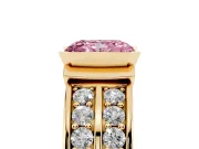 Radiant Cut Half Bezel Engagement Ring Setting for a Fancy Pink Lab-Grown Diamond | Channel Band | Yellow Gold