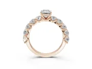 Emerald Cut Side Stone Engagement Ring Setting | Scalloped Prong Accents | Rose Gold